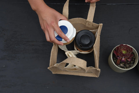 Multipurpose Coffee Cup Carrier - Jute Coffee Bag Upcycle Tote